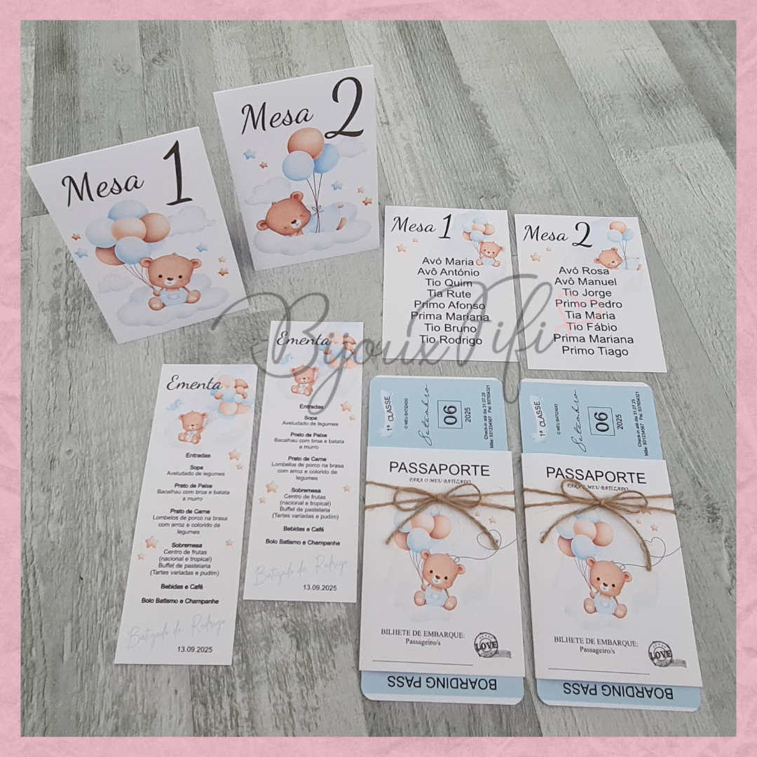 Convite Passaporte "Cute Bear" Blue