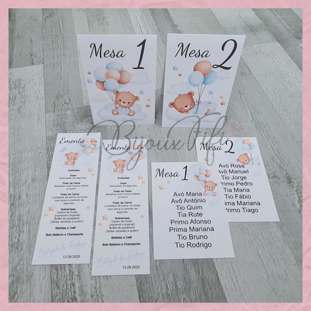 Cartões Seating Plan "Cute Bear" Blue