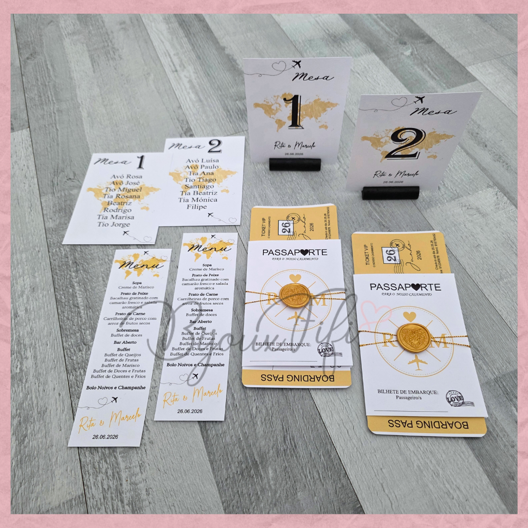 Convite Wedding Passaporte "Fly Gold"