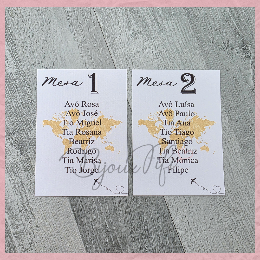 Cartões Seating Plan "Fly Gold"