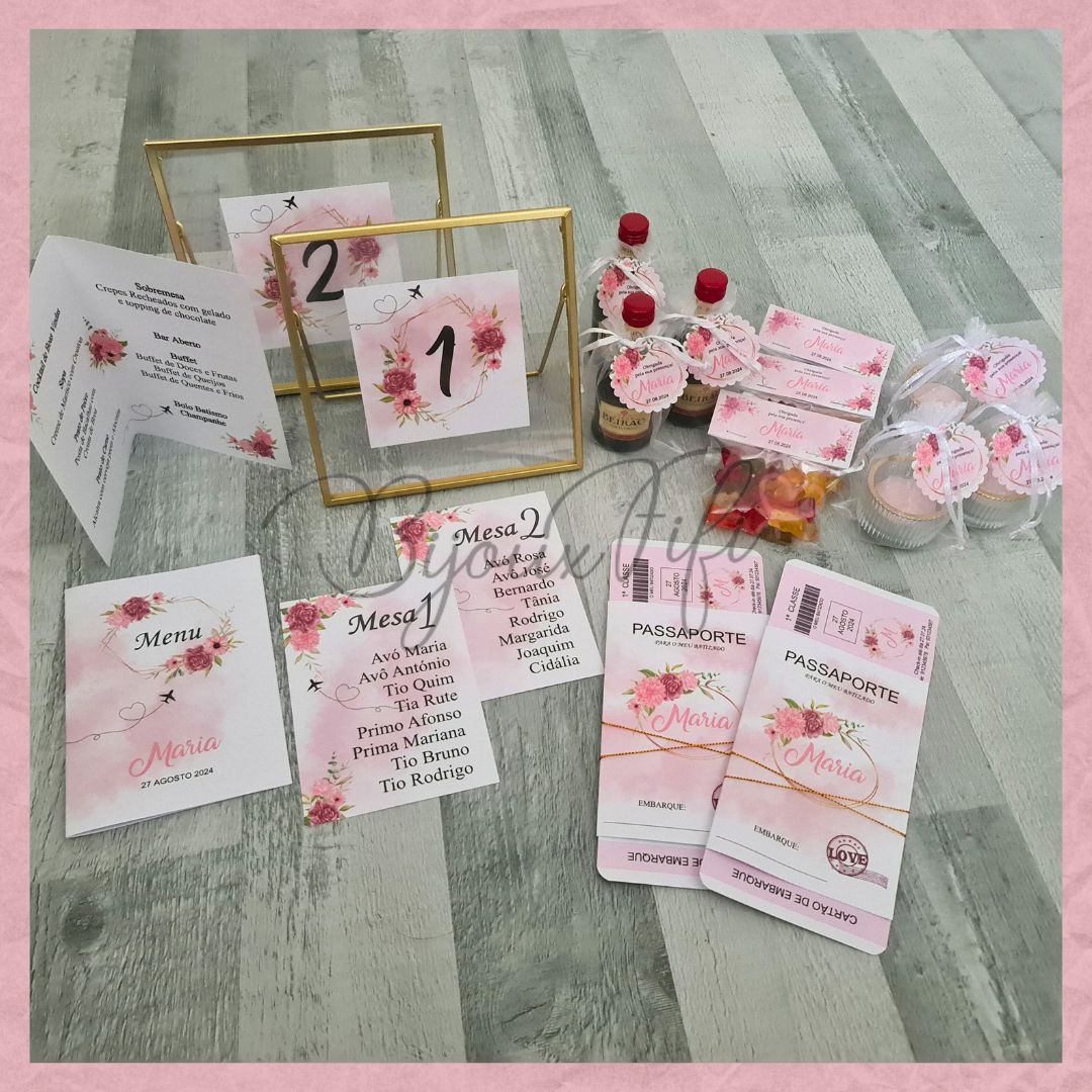 Marcador de Mesa em Moldura "Pink Passport"