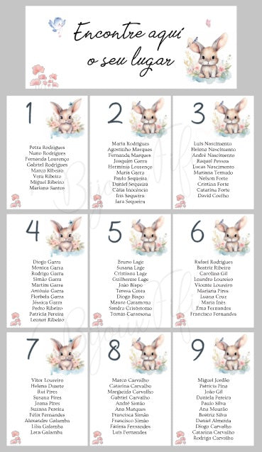 Cartões Seating Plan "Pretty Bunny"