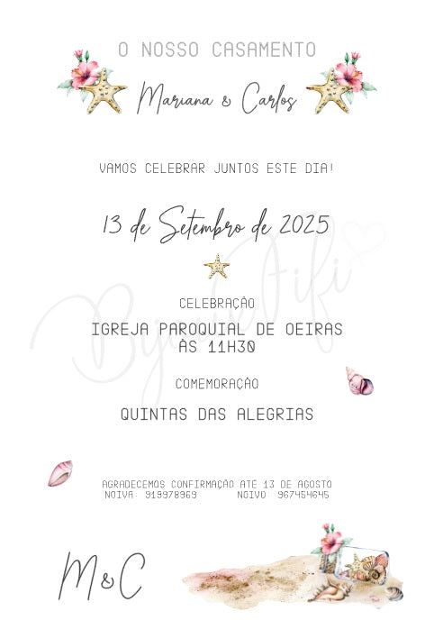 Convite Digital Wedding "Sea Shells"