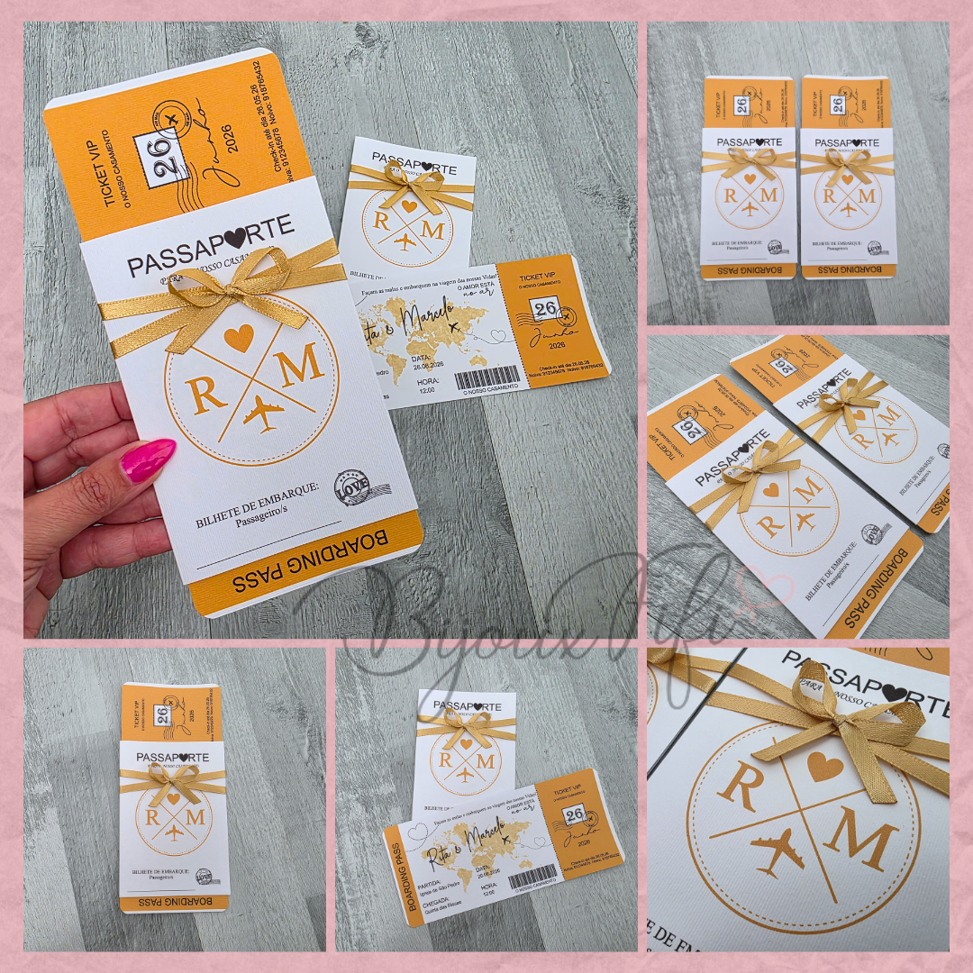 Convite Wedding Passaporte "Fly Gold" II