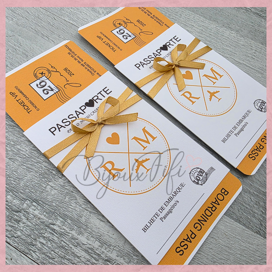 Convite Wedding Passaporte "Fly Gold" II