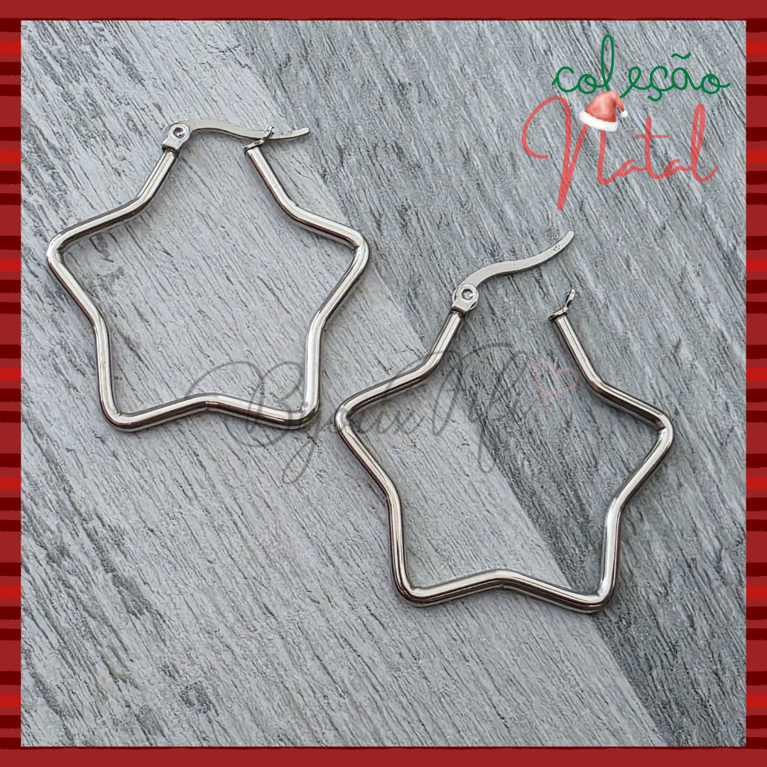 Brincos Argolas Estrela Prateada