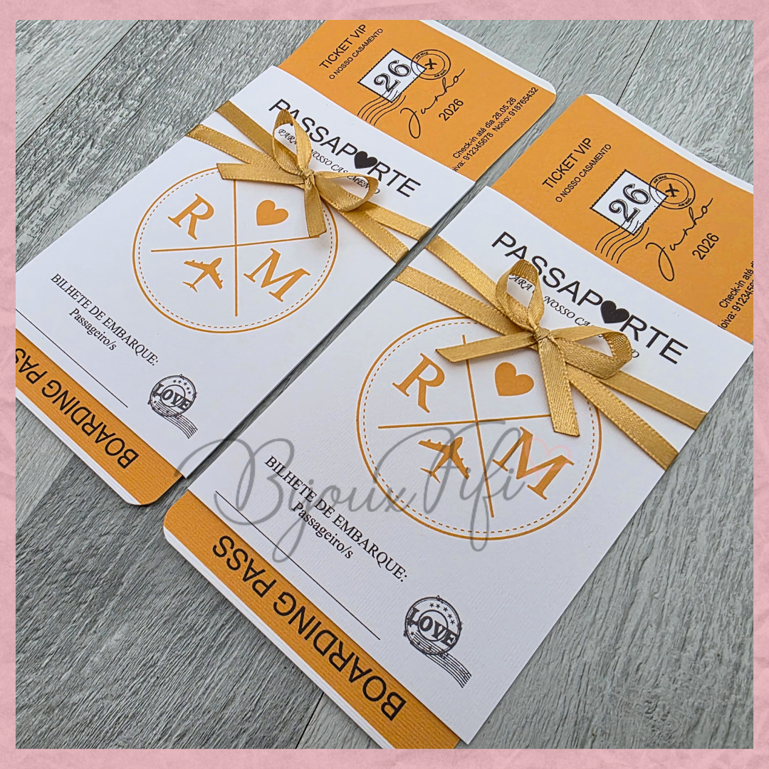 Convite Wedding Passaporte "Fly Gold" II