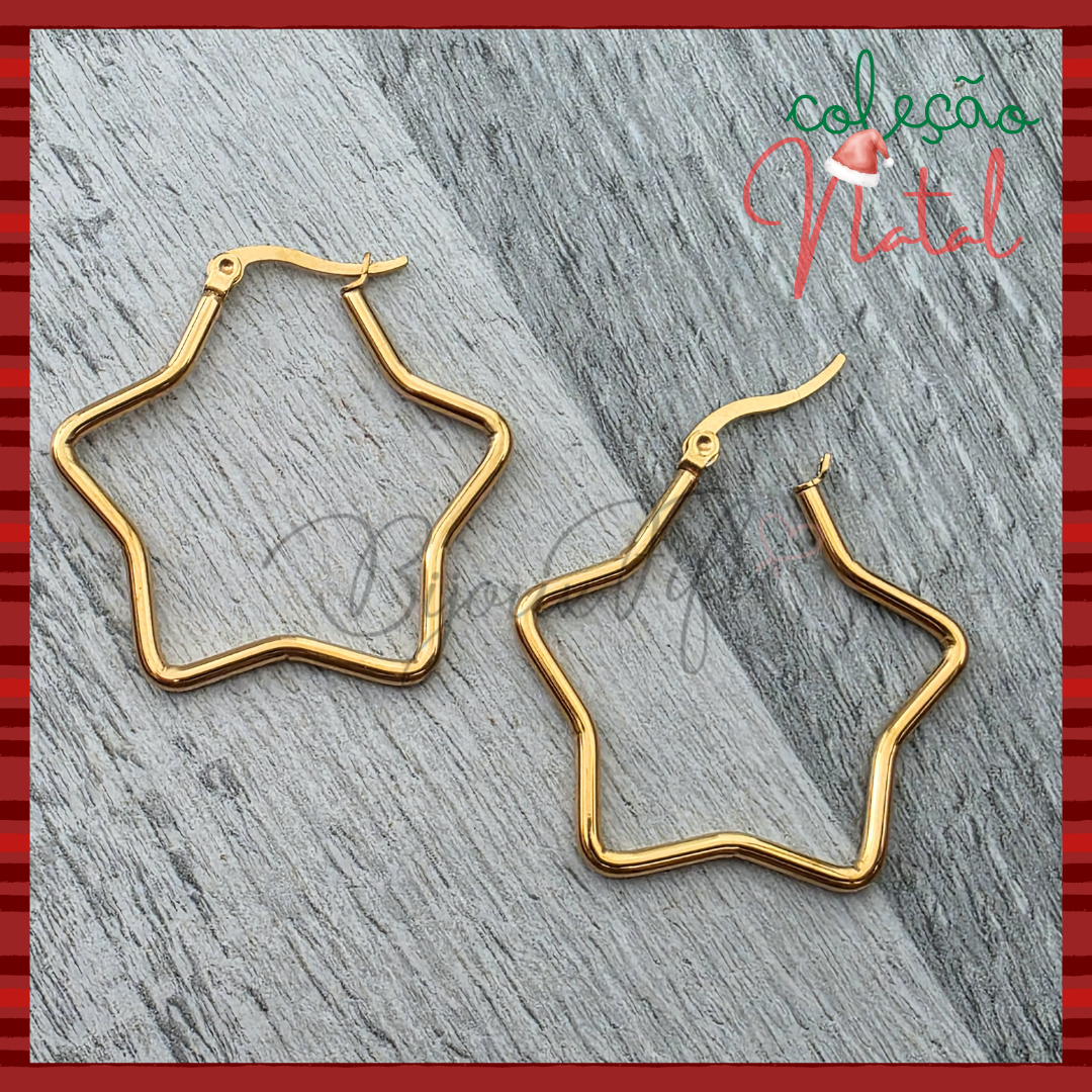 Brincos Argolas Estrela Dourada