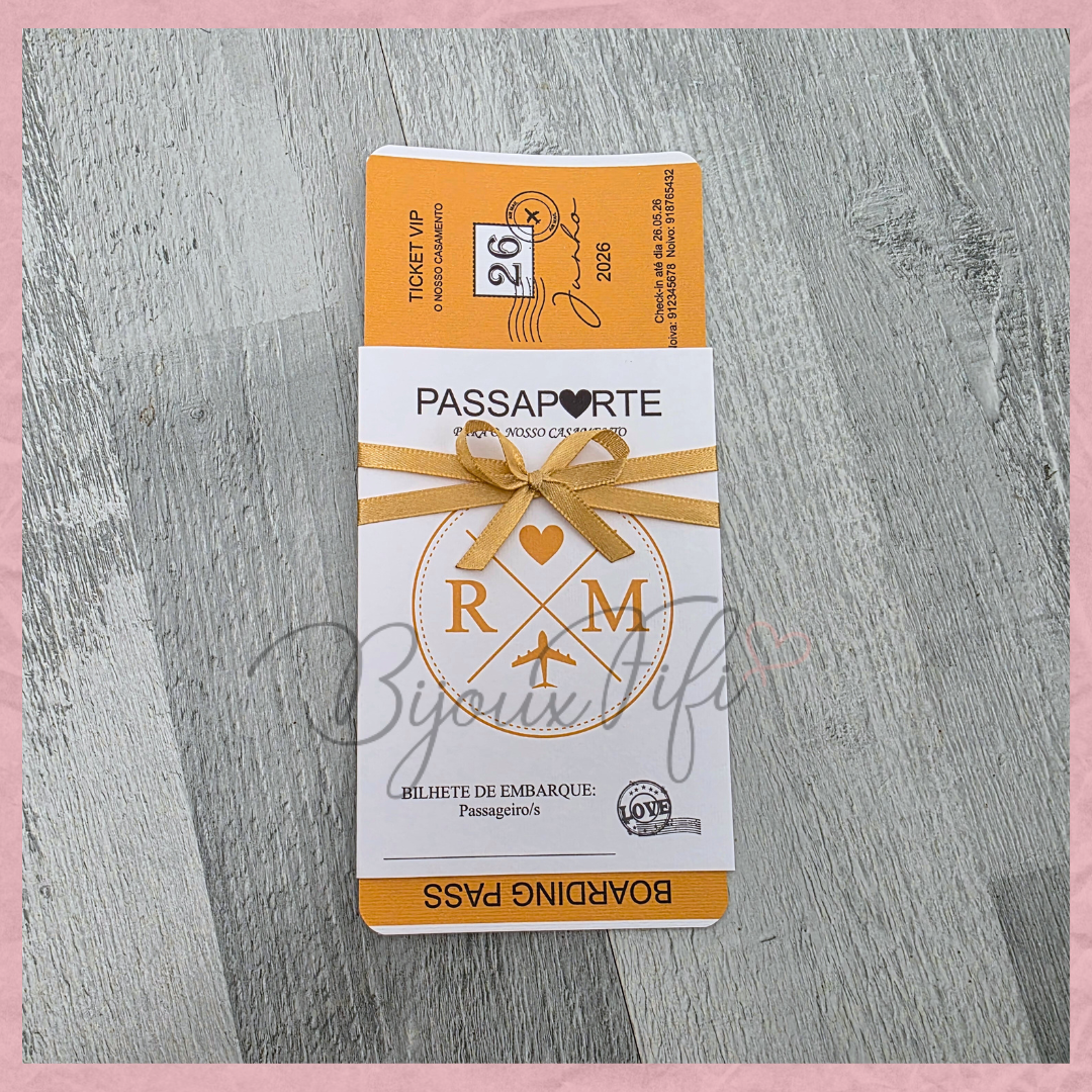 Convite Wedding Passaporte "Fly Gold" II
