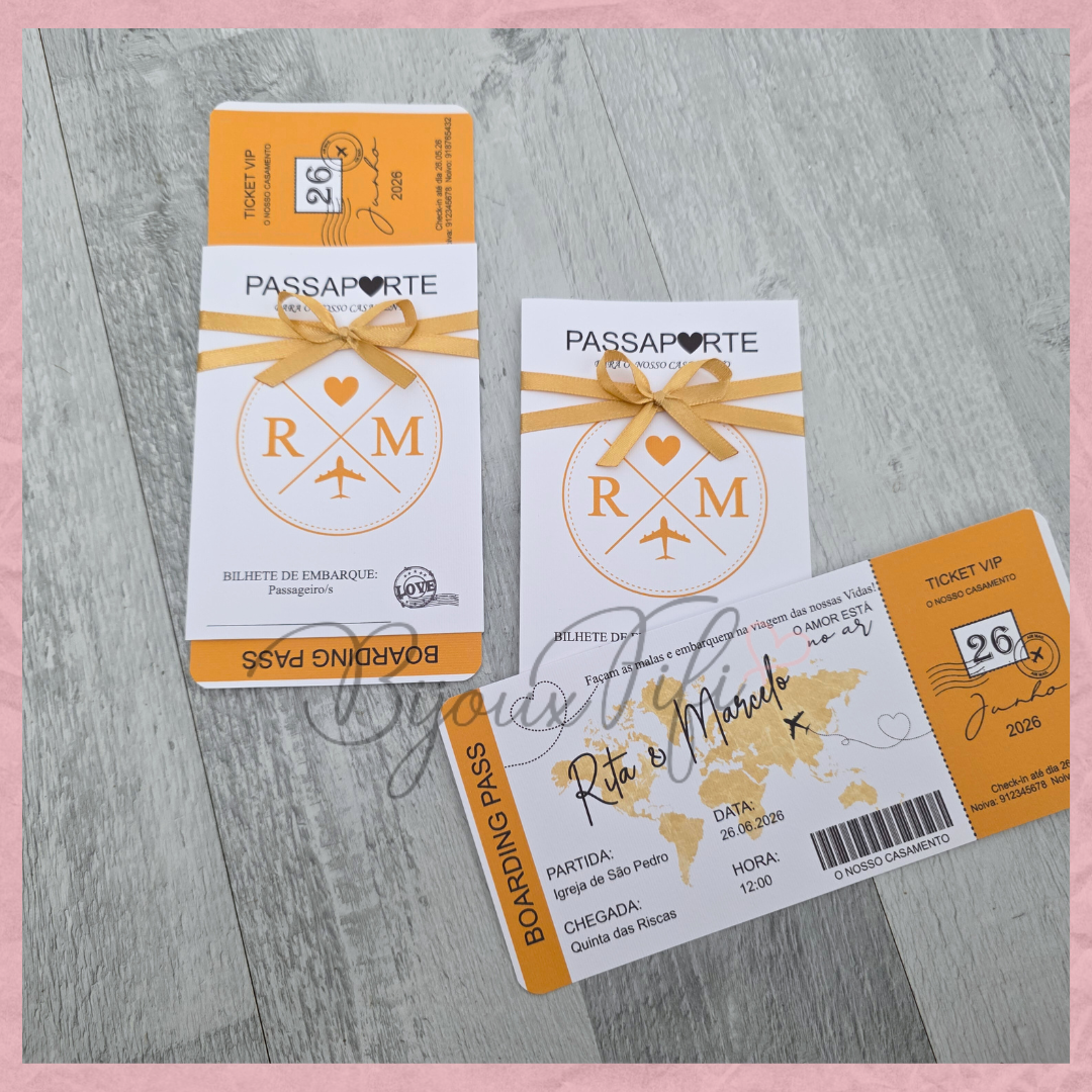 Convite Wedding Passaporte "Fly Gold" II