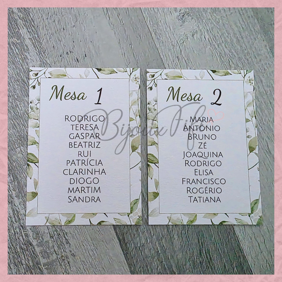 Cartões Seating Plan "Greenery"
