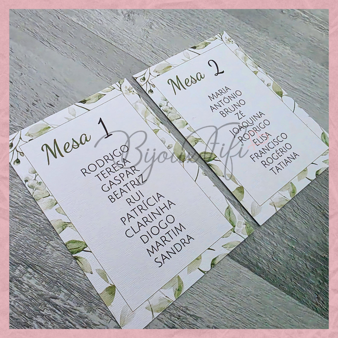 Cartões Seating Plan "Greenery"