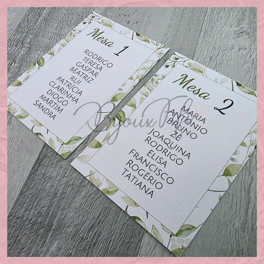 Cartões Seating Plan "Greenery"