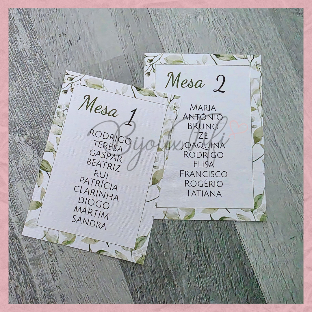 Cartões Seating Plan "Greenery"