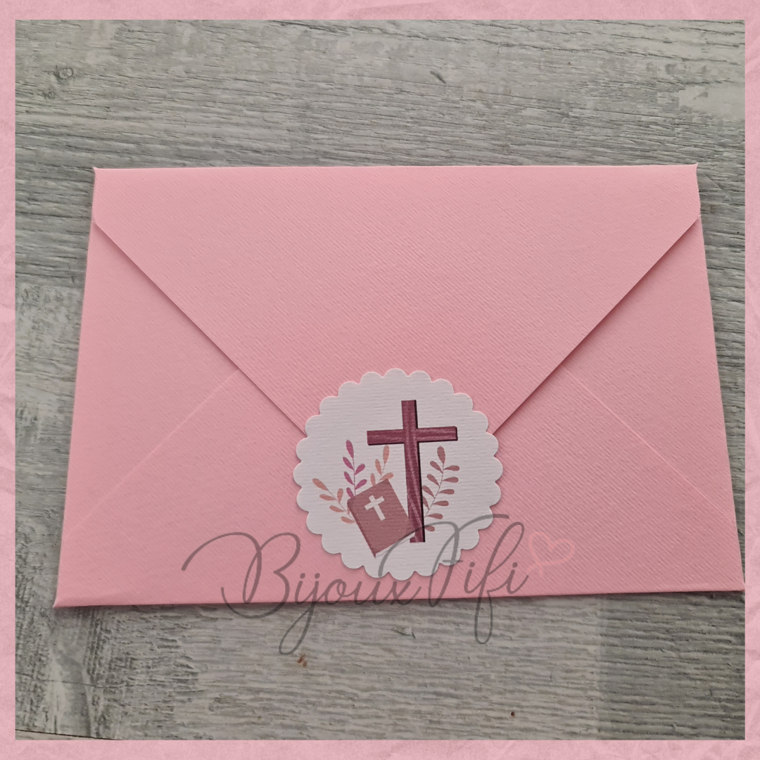 Convite com Envelope "Religioso" Rosa