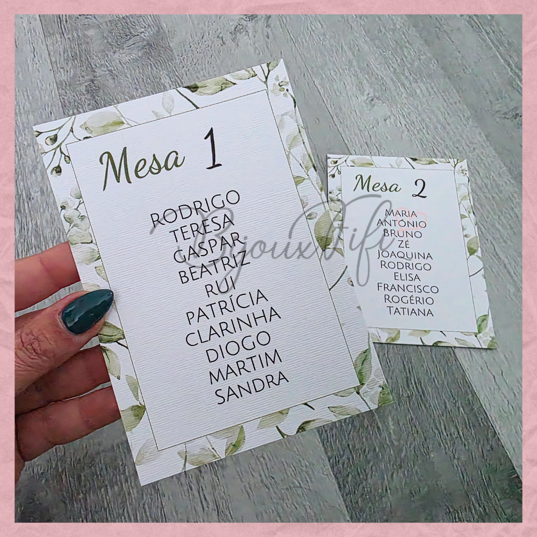 Cartões Seating Plan "Greenery"