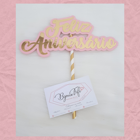 Topo de Bolo "Feliz Aniversário"