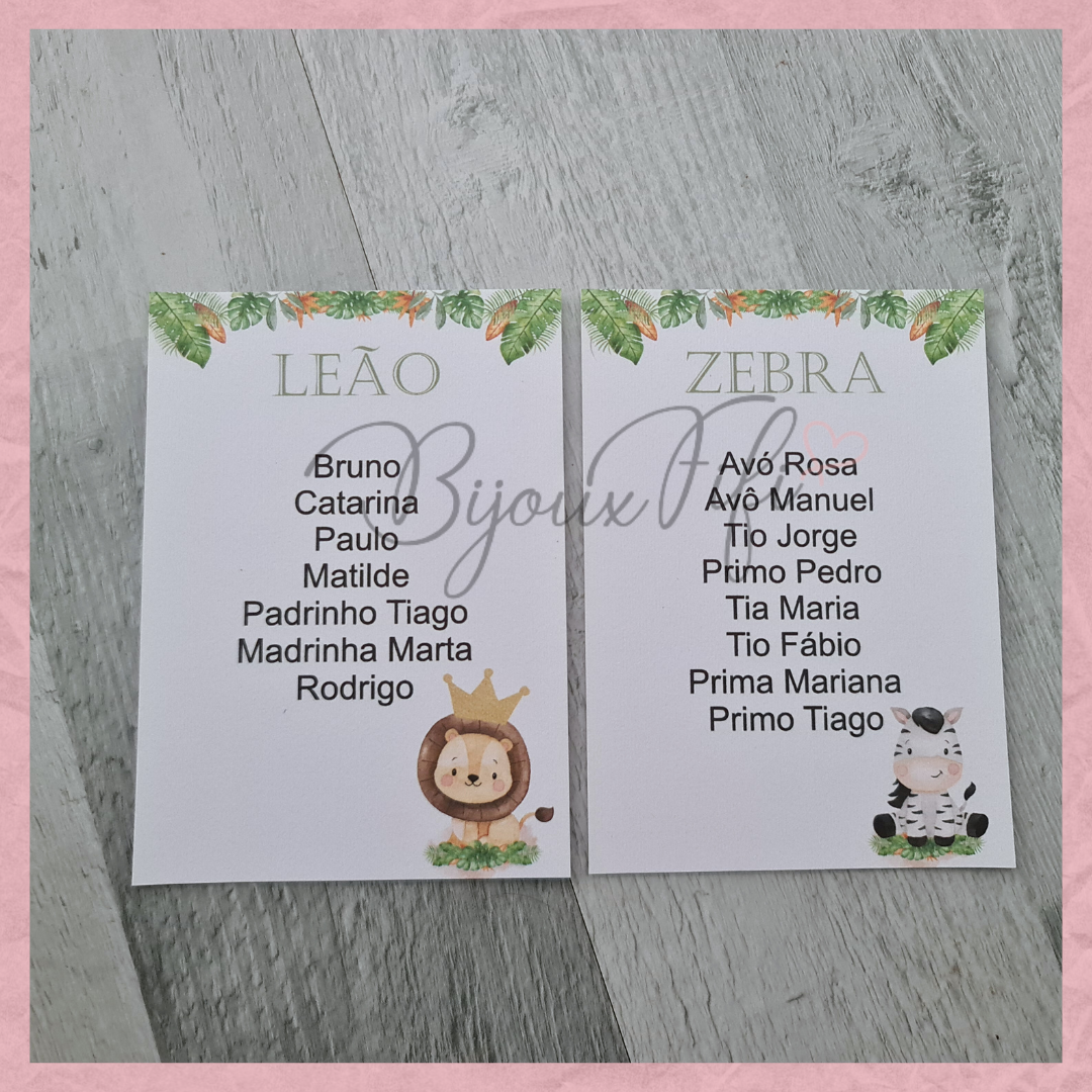 Cartões Seating Plan "Safari"