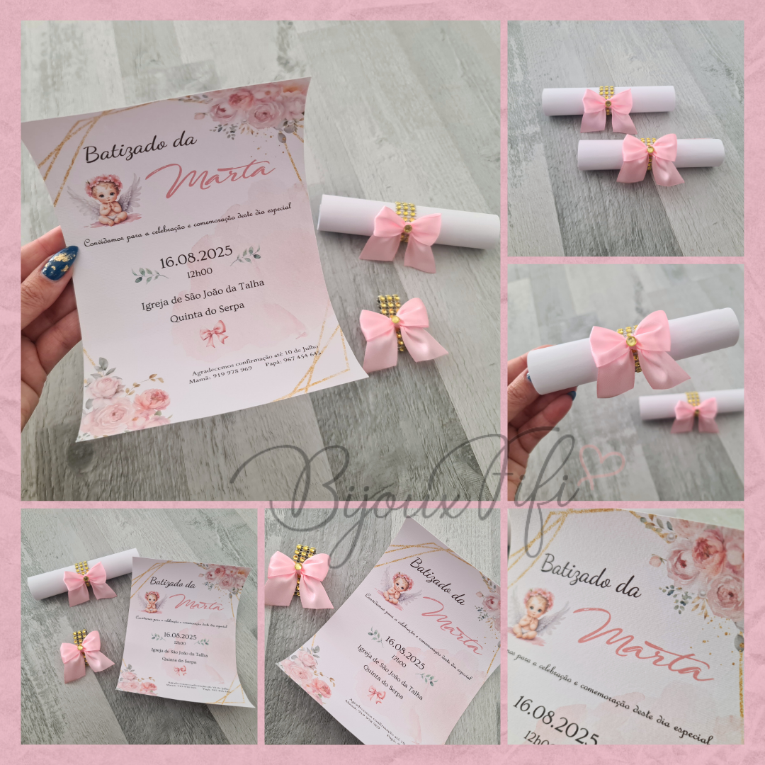 Convite Rolinho "Cute Angel" Rose