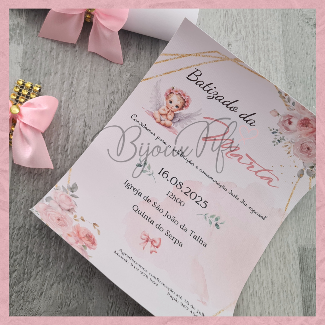 Convite Rolinho "Cute Angel" Rose