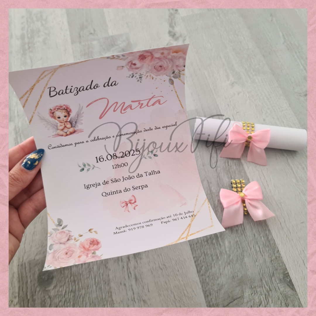 Convite Rolinho "Cute Angel" Rose