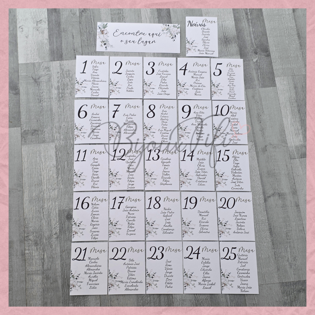 Cartões Seating Plan "Pure Cotton" MB048