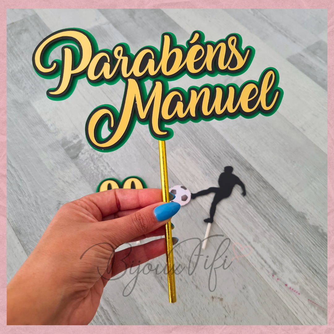 Topo de Bolo "Parabens+Nome+Idade"