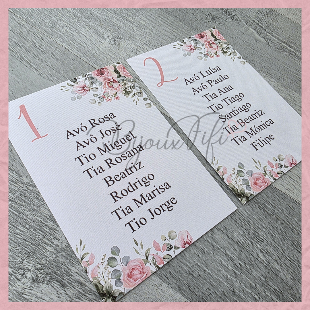 Cartões Seating Plan "Old Rose"