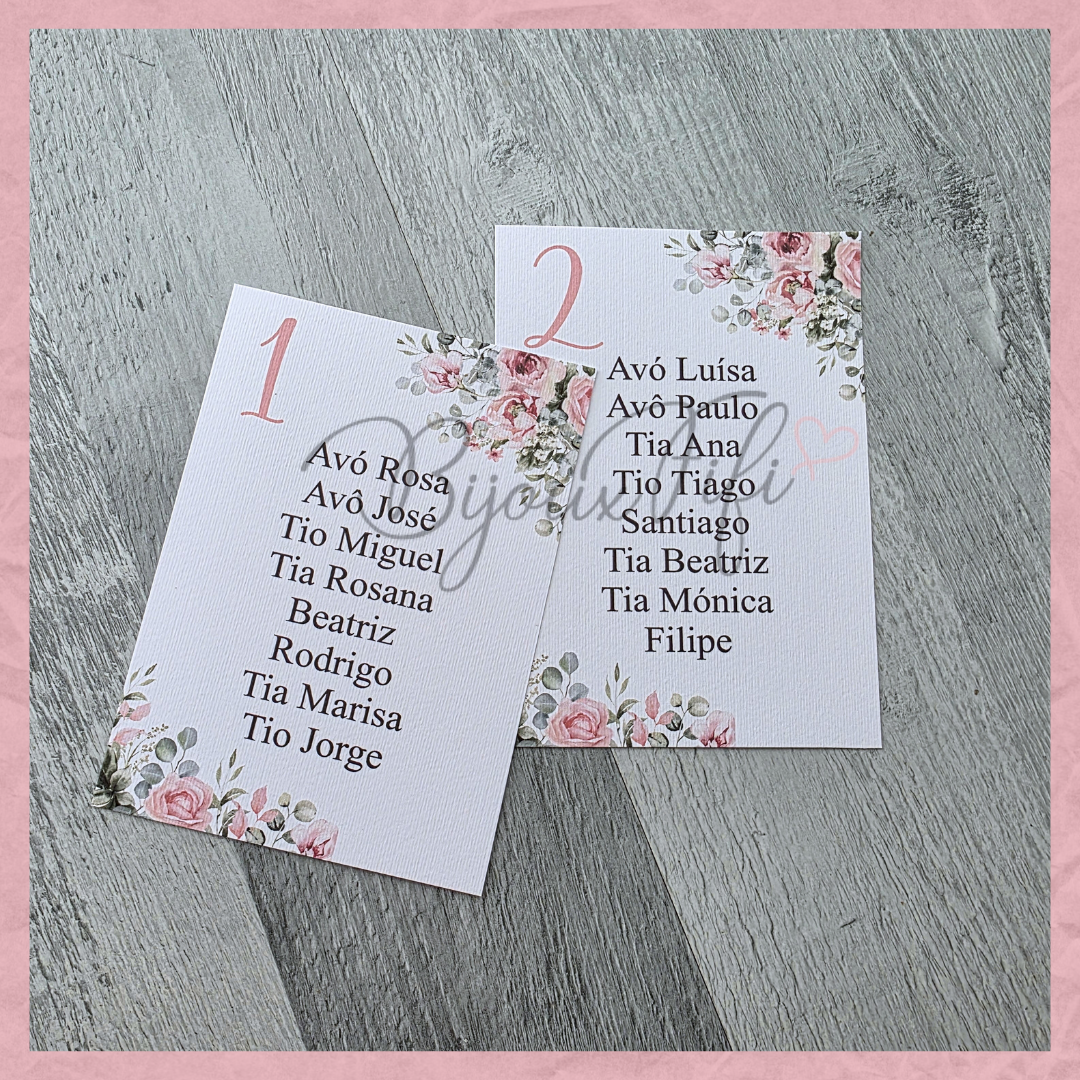 Cartões Seating Plan "Old Rose"