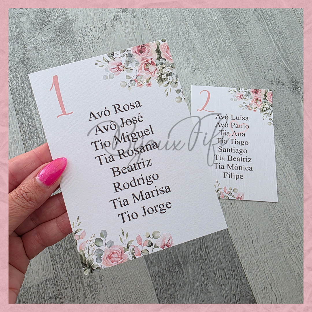 Cartões Seating Plan "Old Rose"