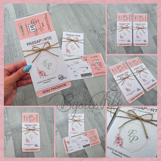 Convite Wedding Passaporte "Sweet Love Fly"