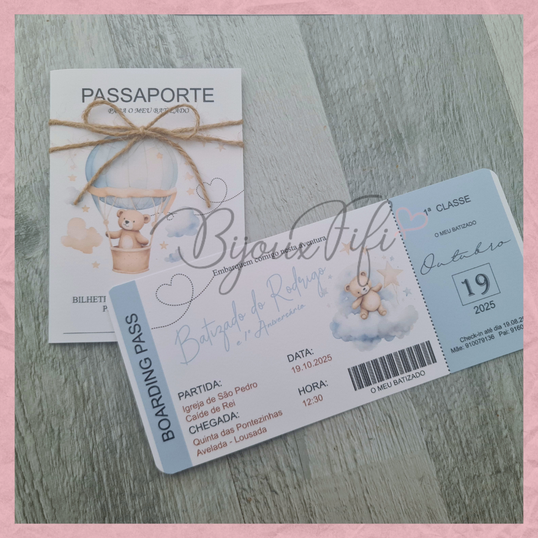Convite Passaporte "Teddy Blue"