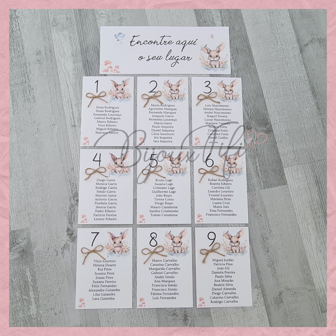 Cartões Seating Plan "Pretty Bunny"