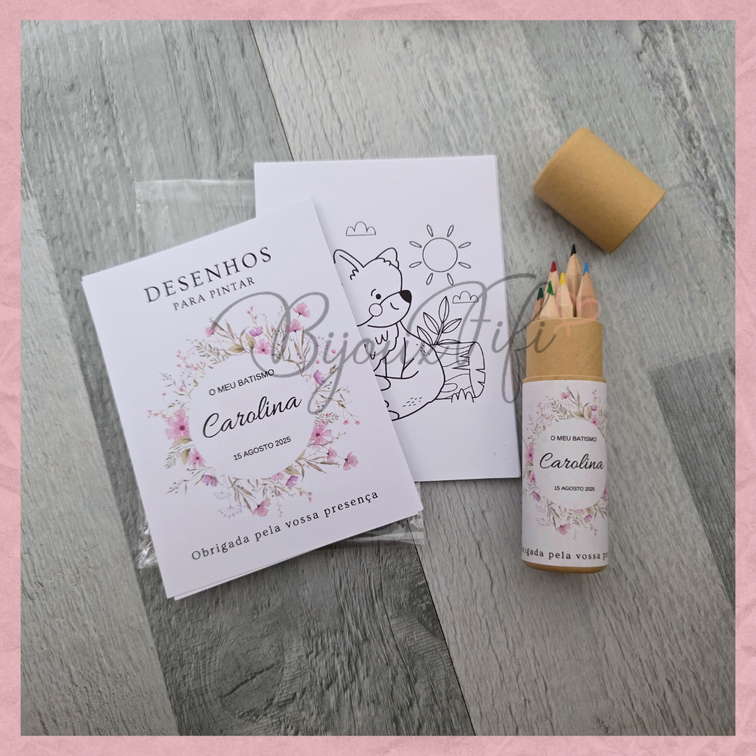 Pack 6 Lápis de cor + desenhos "WildFlowers Rose"