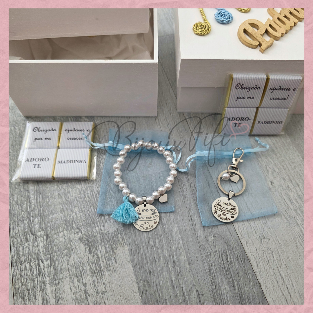 Caixa Oferta Padrinhos com Porta-Chaves - "Anjinho" (+cores)
