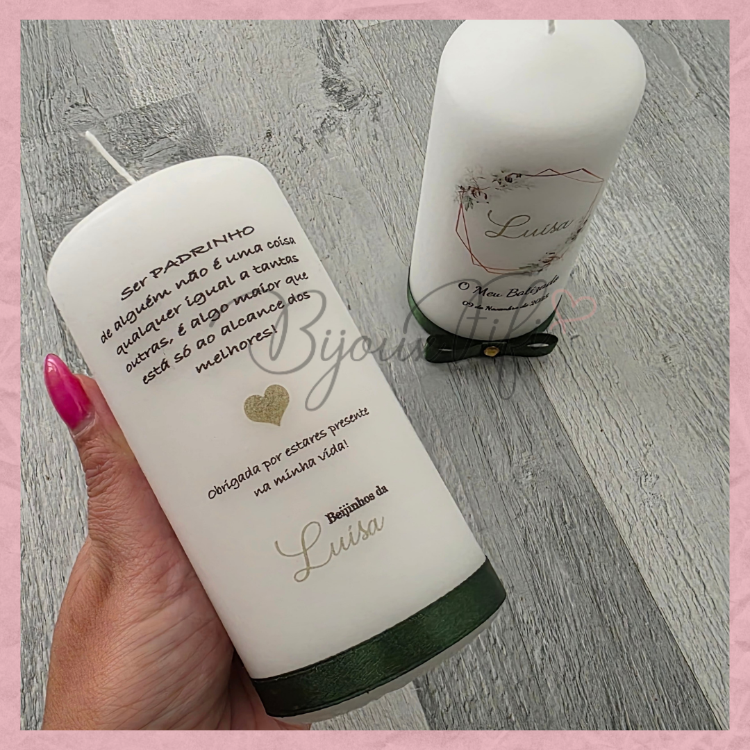 Vela com impressão/dedicatória "Pure Cotton"