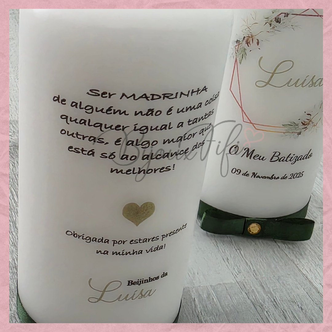 Vela com impressão/dedicatória "Pure Cotton"