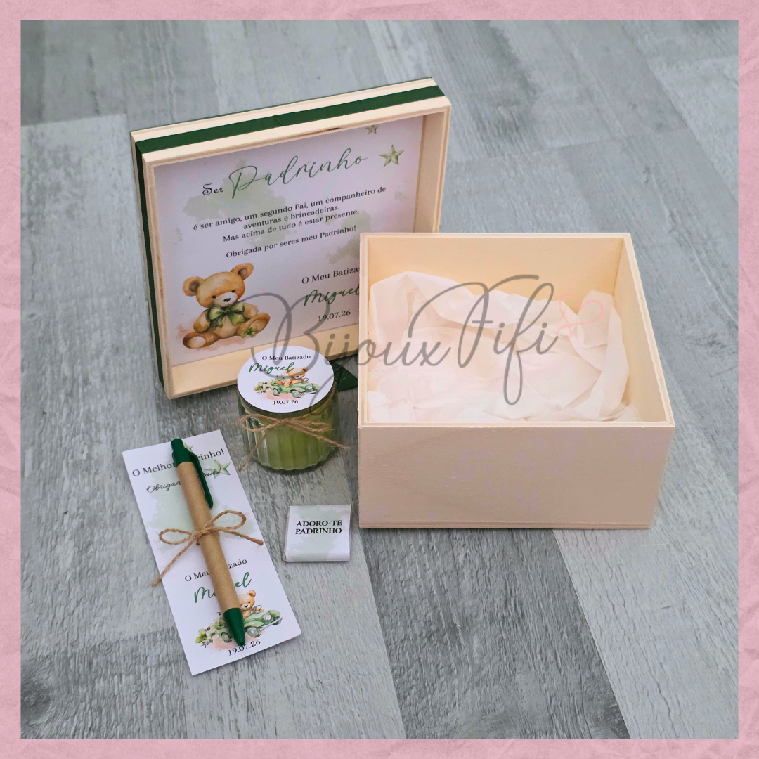 Caixa Oferta Padrinho/Avô/Pai "Teddy Green"
