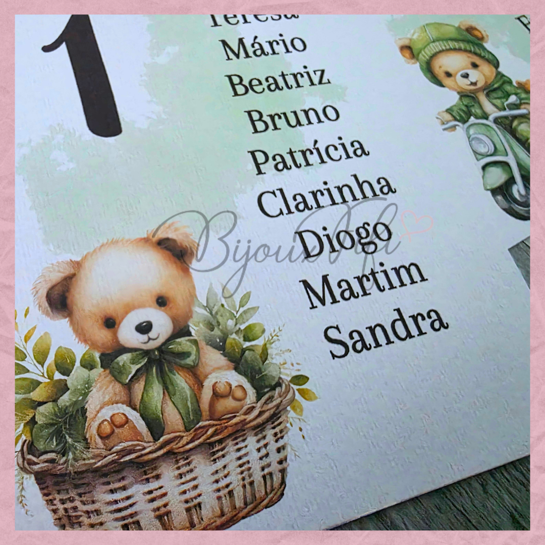 Cartões Seating Plan "Teddy Green"