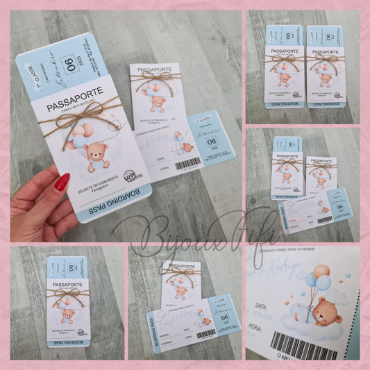 Convite Passaporte "Cute Bear" Blue
