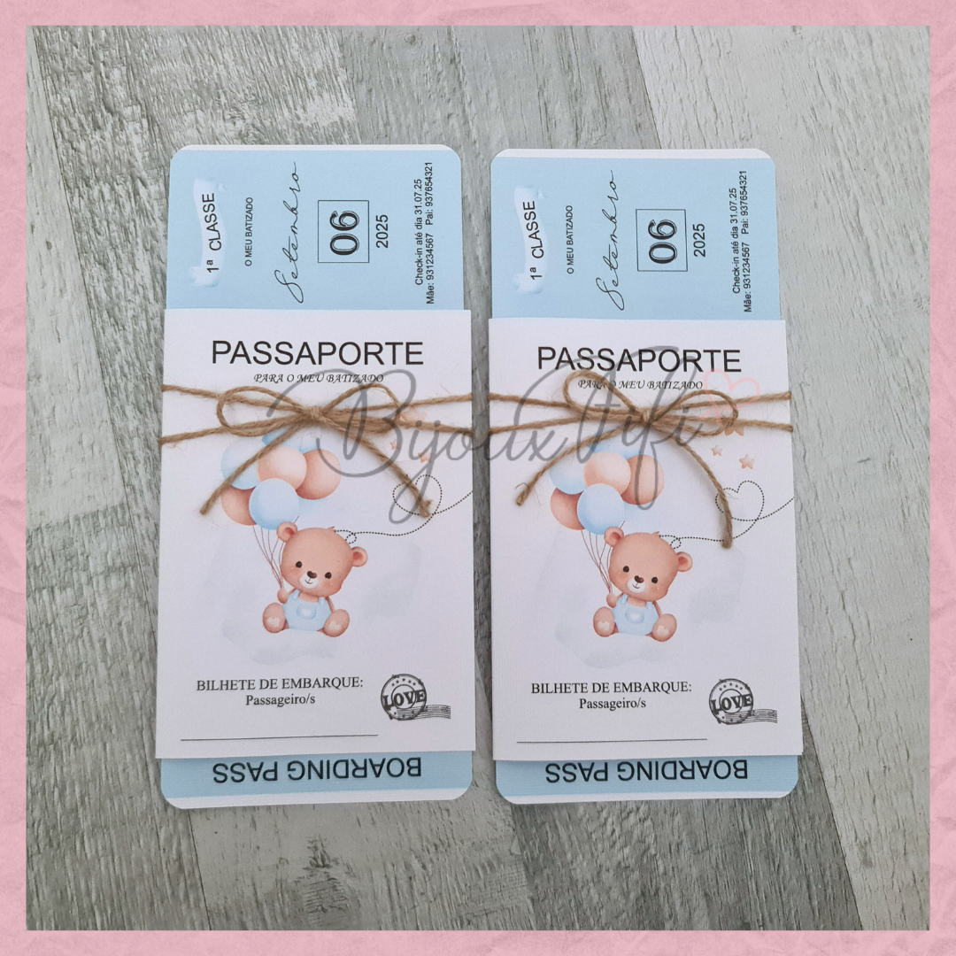 Convite Passaporte "Cute Bear" Blue