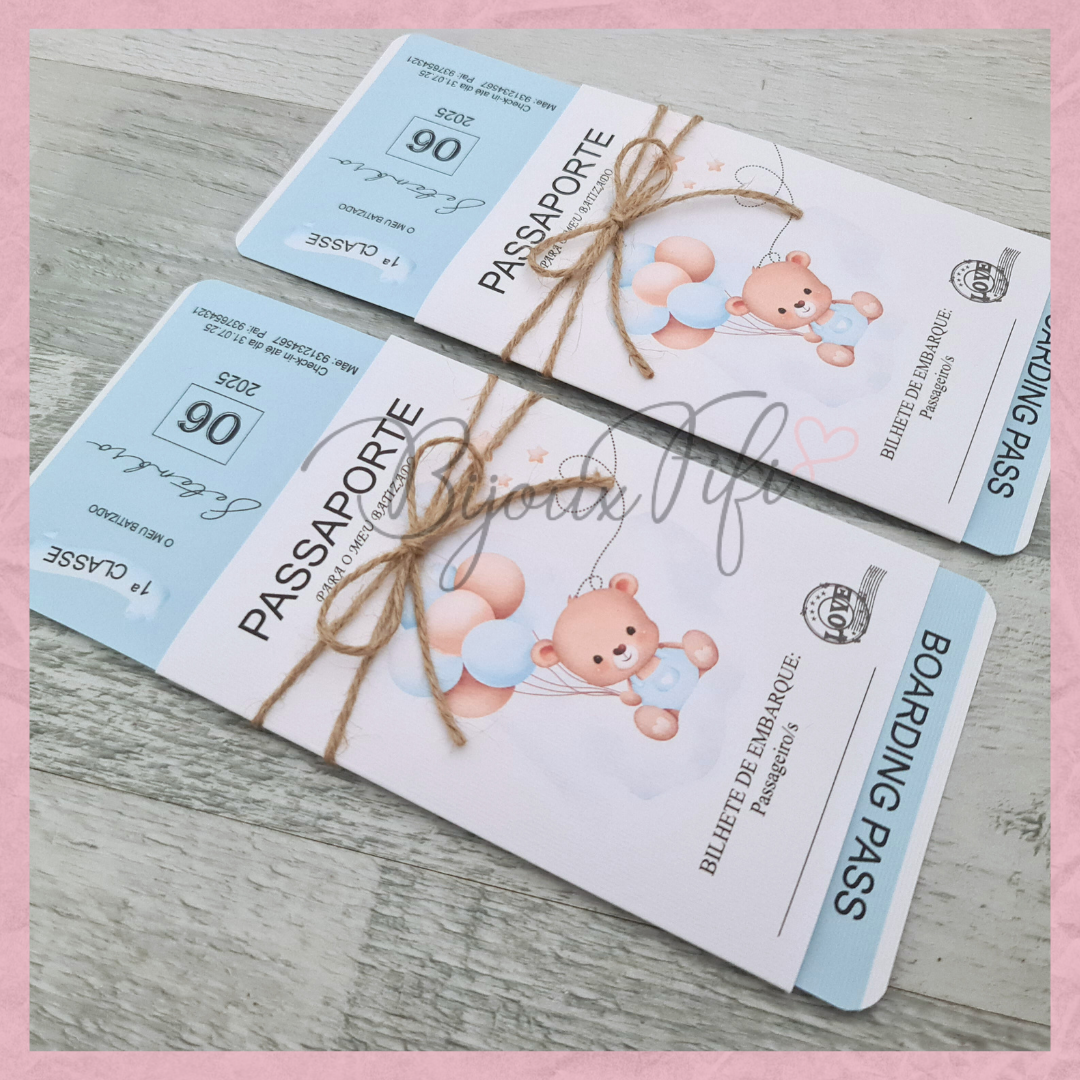 Convite Passaporte "Cute Bear" Blue