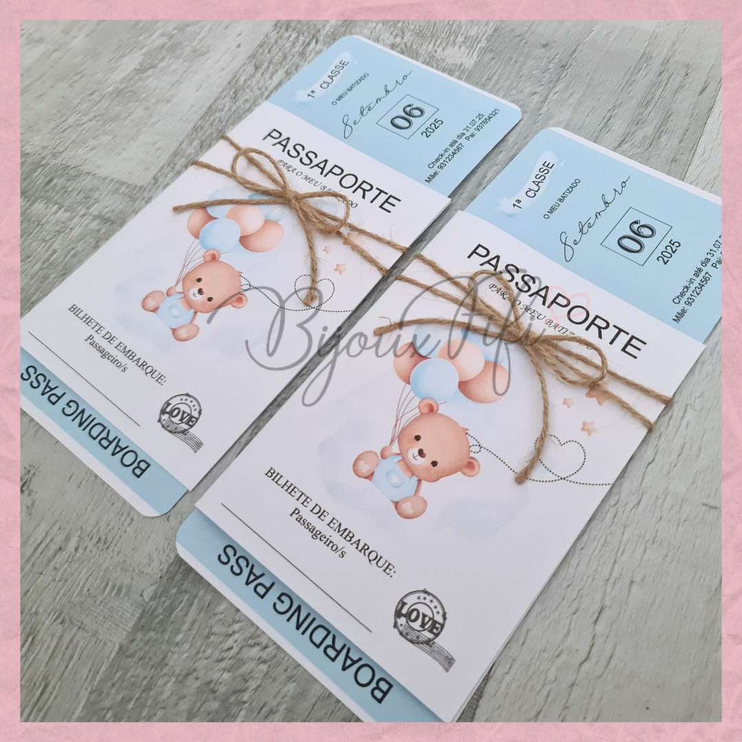 Convite Passaporte "Cute Bear" Blue
