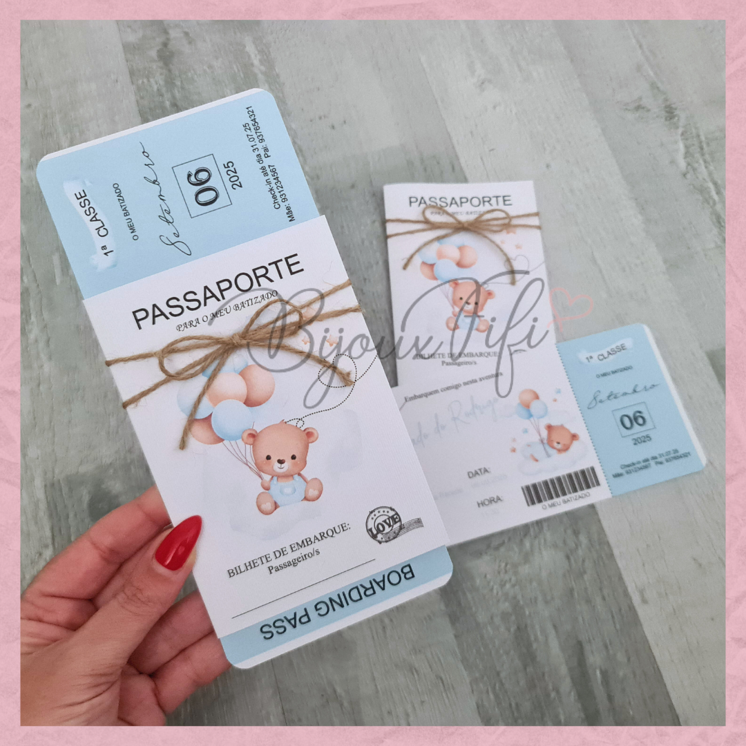 Convite Passaporte "Cute Bear" Blue
