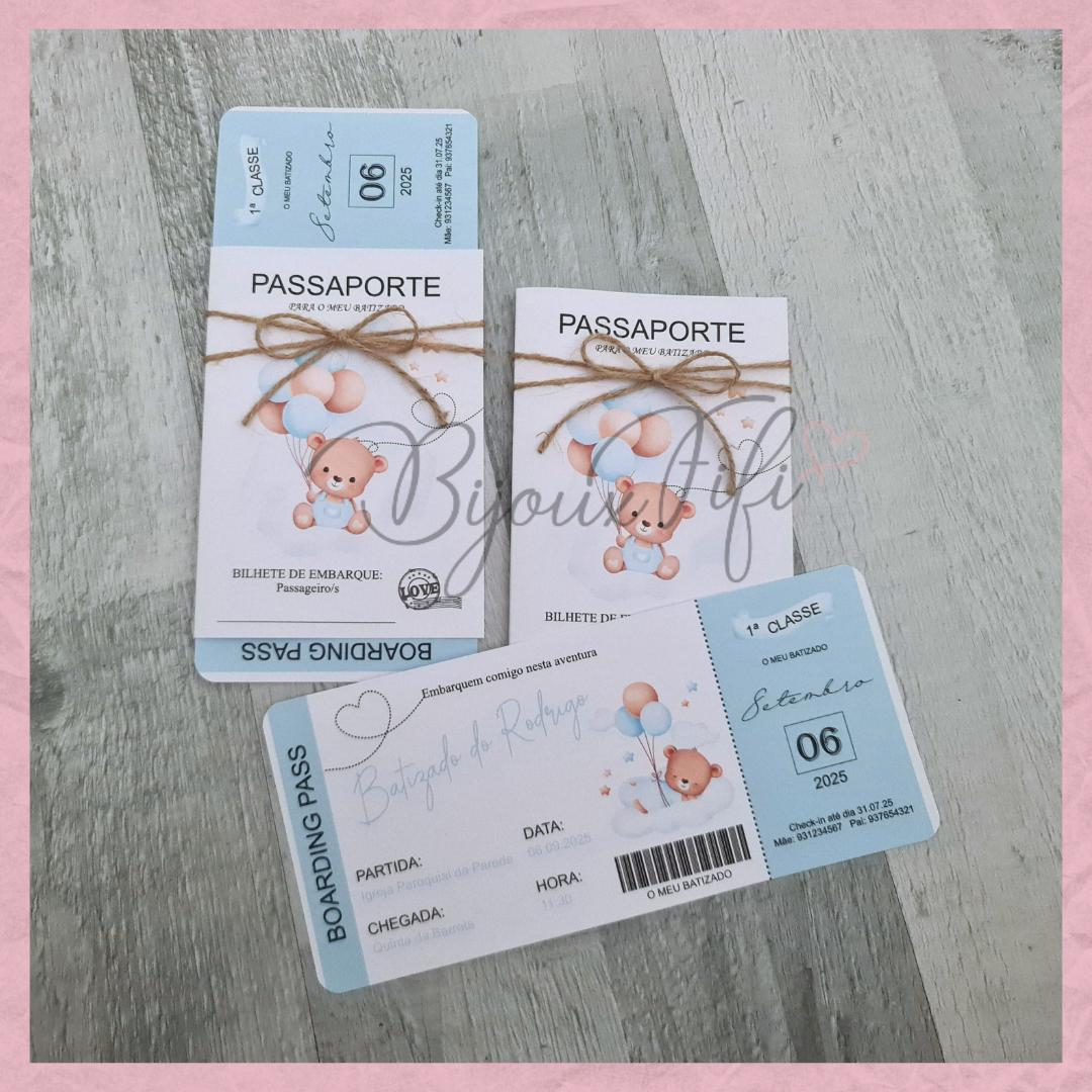 Convite Passaporte "Cute Bear" Blue