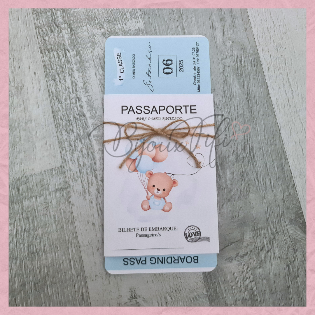 Convite Passaporte "Cute Bear" Blue