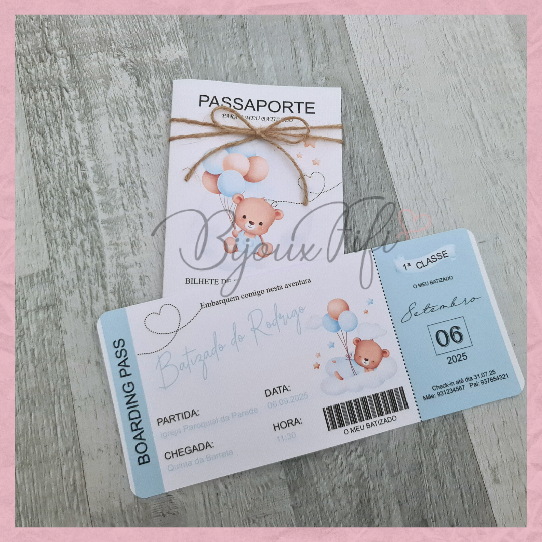 Convite Passaporte "Cute Bear" Blue