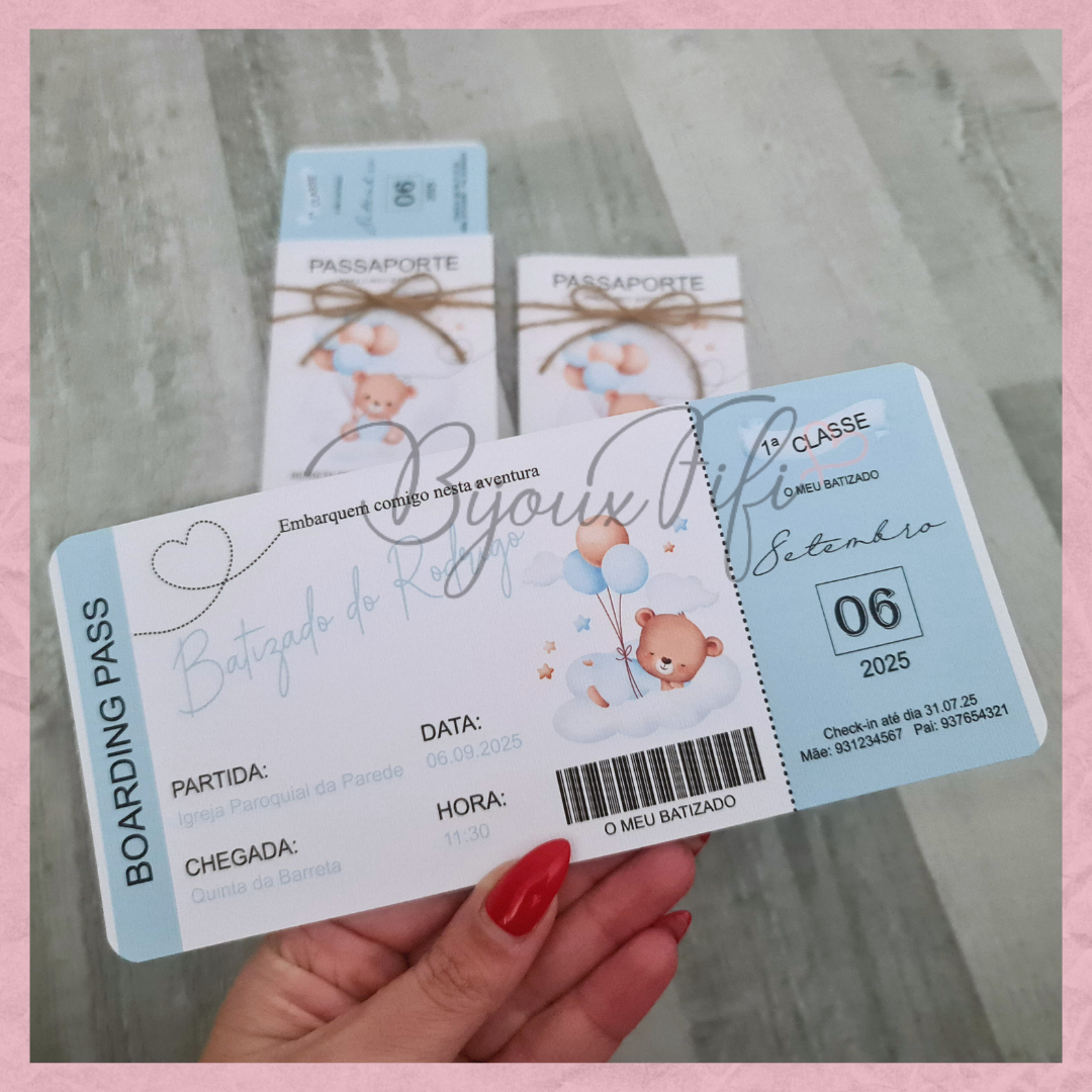 Convite Passaporte "Cute Bear" Blue
