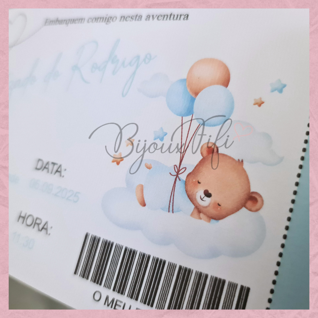Convite Passaporte "Cute Bear" Blue
