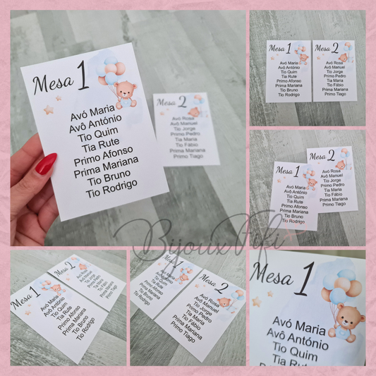 Cartões Seating Plan "Cute Bear" Blue